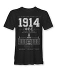 Black tee with 1914 Phi Beta Sigma crest and Howard University building graphic in white