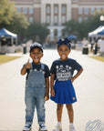 Kids navy T-shirt with "THEE PREMIERE" front graphic