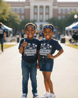 Navy graphic T-shirt set for kids with “THEE PREMIERE” front design