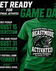 Green crew-neck spirit t-shirt showing BEASTMODE ACTIVATED panther head front print