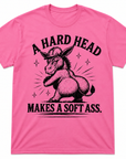 Pink graphic t-shirt featuring vintage donkey artwork and humorous southern saying design