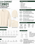 Bella+Canvas BC3901 unisex sponge fleece raglan sweatshirt product information sheet.