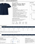 Spec sheet and measurements for Bella+Canvas unisex jersey short sleeve V-neck tee with product details and size chart.