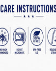 Care instructions for a product with icons and text on a white background