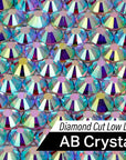 Close-up of AB crystal rhinestones with multicolor, rainbow-like facets