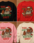 Crewneck sweatshirt set in black, red, pink, and natural with Santa graphic