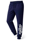 Navy fleece jogger pants with drawstring waist and Tigers arch logo on leg