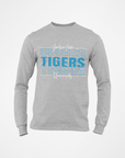 Gray long-sleeve t-shirt with 'TIGERS' front graphic