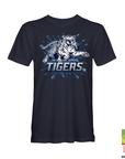 Navy crewneck t-shirt with blue tiger logo and Jackson State Tigers graphic