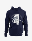 Navy pullover hoodie with tiger graphic, hood and kangaroo pocket