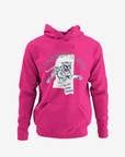 Pink pullover hoodie with tiger graphic, hood and kangaroo pocket