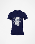 Navy v-neck short-sleeve T-shirt with Tigers mascot graphic on chest