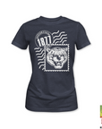 Navy blue ladies crewneck T-shirt with white 1871 tiger and wave graphic