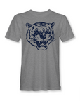 Athletic heather gray unisex crewneck T-shirt with blue tiger head logo on chest