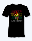 Black crewneck short-sleeve T-shirt with “Jackson State University” and “Juneteenth” print
