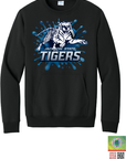 Black crewneck sweatshirt with front pouch pocket and blue Tiger graphic