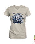 Light heather V-neck Jackson State Tigers short-sleeve T-shirt with blue splash logo
