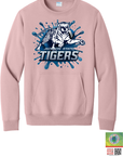Blush pink Jackson State Tigers pullover sweatshirt with kangaroo pocket and blue splash logo