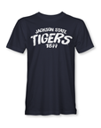 Navy blue t-shirt with 'Jackson State Tigers 1877' text on a white background