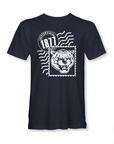 Navy unisex crewneck T-shirt with Tigergram face, 1871 badge, and wave stripes print