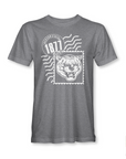 Heather gray unisex crewneck T-shirt with Tigergram face, 1871 badge, and wave stripes print