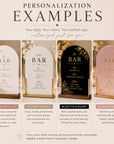 Various bar signs with different design styles and customization options.