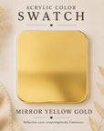 Gold acrylic color swatch on a beige background with text describing the color.