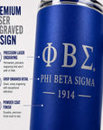 Blue mug with Phi Beta Sigma logo and text on a white background