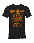 Black short-sleeve T-shirt with cartoon turkey and 'BRUH' graphic