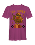 Pink short-sleeve T-shirt with cartoon turkey and 'BRUH' graphic