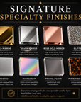Acrylic spirit stick specialty finish samples: mirror, glitter, frosted, iridescent, translucent