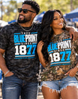 Black models wearing Jackson State Tigers Thee Blueprint camo shirts