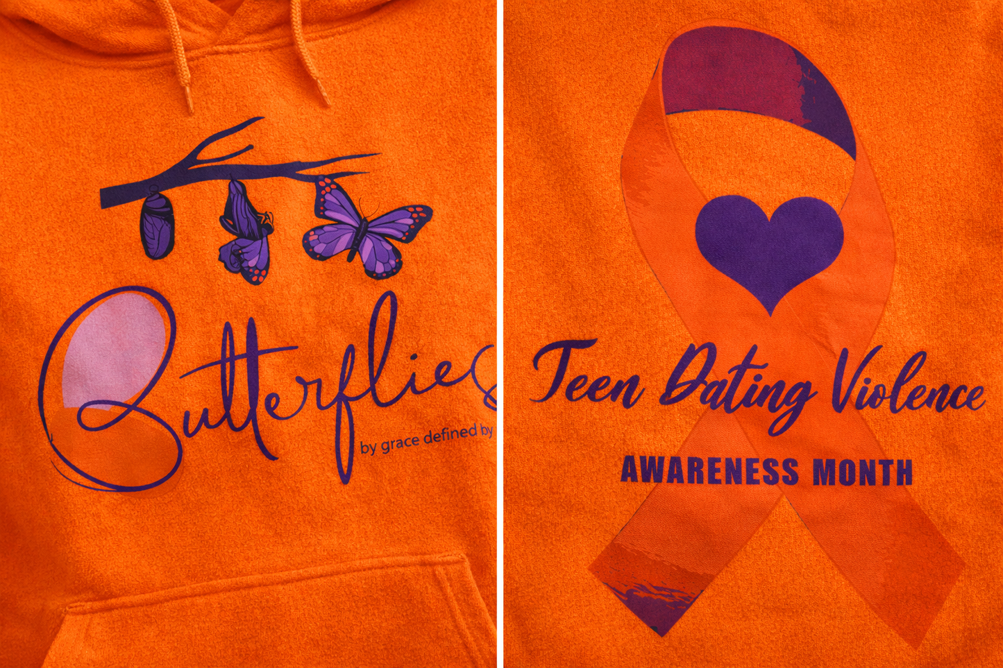Image showing closeup of Teen Dating Violence Awareness hoodie details