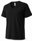 Black V-neck t-shirt on a white background