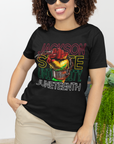 Black unisex crewneck short-sleeve T-shirt with colorful “Juneteenth” front print