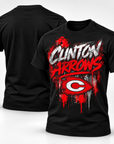Clinton Arrows graffiti T-shirt in black, front and blank back view