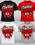 Clinton Arrows graffiti T-shirt color options in black, scarlet red, white, and Athletic Heather Gray