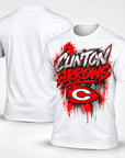 Clinton Arrows graffiti T-shirt in white, front and blank back view