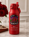 Crimson personalized Delta Sigma Theta Bottle Buddy displayed on a marble countertop in an elegant luxury gift setting.