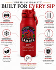 Premium Frost Buddy Bottle Buddy infographic featuring UV printing, double-wall insulation, BPA-free construction, and scratch-resistant finish.