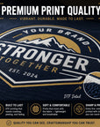 Promotional graphic for premium print quality with a mountain logo and text on a dark background.