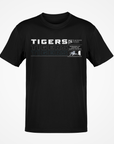 Black short-sleeve T-shirt with “TIGERS” repeat graphic and team emblem on chest