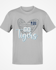 Gray short-sleeve T-shirt with heart 'Go Tigers' graphic and JSU logo