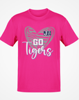 Pink short-sleeve T-shirt with heart 'Go Tigers' graphic and JSU logo