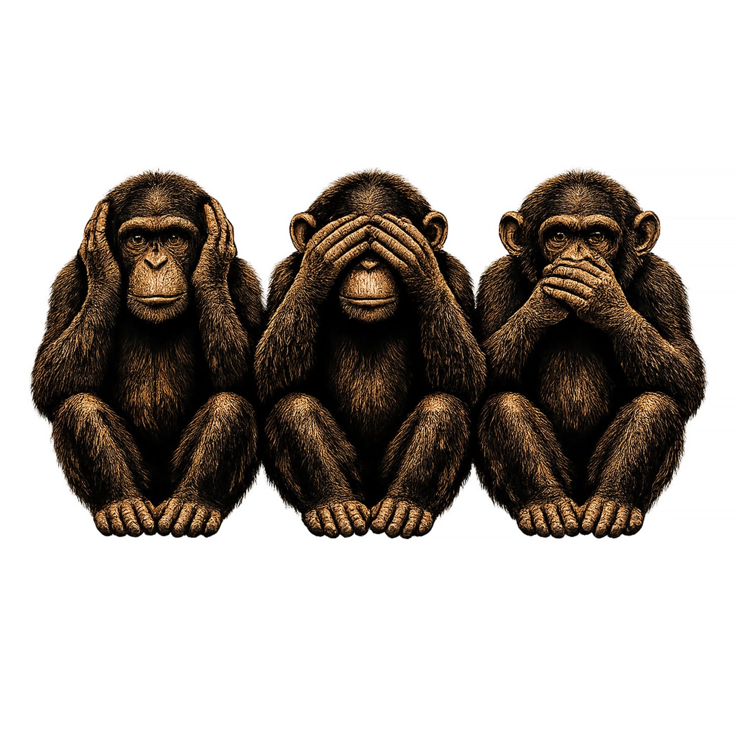 Transparent three wise monkeys graphic artwork featuring hear no evil see no evil speak no evil design