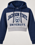 Jackson State Tigers women's cropped fleece hoodie front and back views