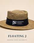 Jackson State Floating J natural straw gambler hat with navy band