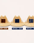 Jackson State JSU lifeguard hats with walnut to black, navy blue to black, and navy blue to silver leatherette patch options
