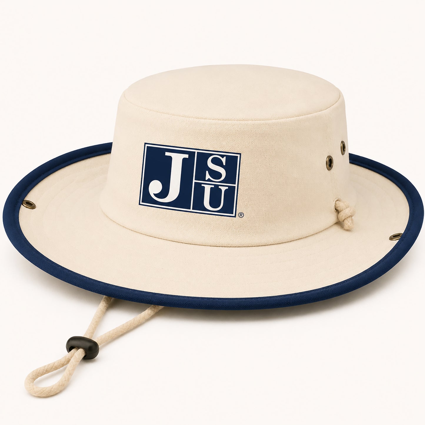 Jackson State Canvas Navy Outback Hat with Block JSU logo and navy brim