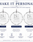 Jackson State University Life Member crystal ornament personalization options including standard design, custom name engraving, and name with class year on a round optic crystal ornament.